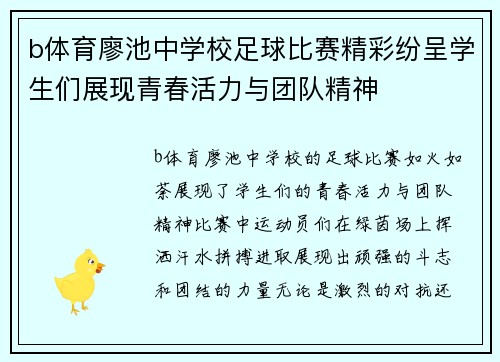 b体育廖池中学校足球比赛精彩纷呈学生们展现青春活力与团队精神