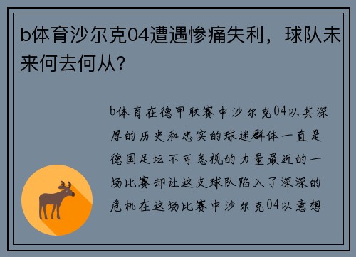 b体育沙尔克04遭遇惨痛失利，球队未来何去何从？